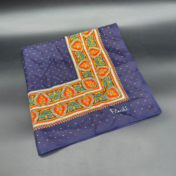 Paoli Accessories - Vintage Scarf Blue Orange Teal Paoli Acetate Japan Retro Fashion Accessory